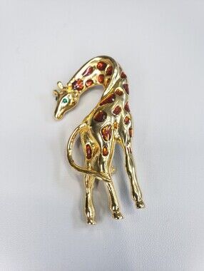 Gold-tone Giraffe Brooch with Brown Enamel Spots